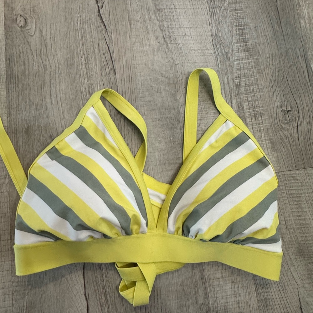 Shade & Shore Lemon and Gray Striped Bikini Top